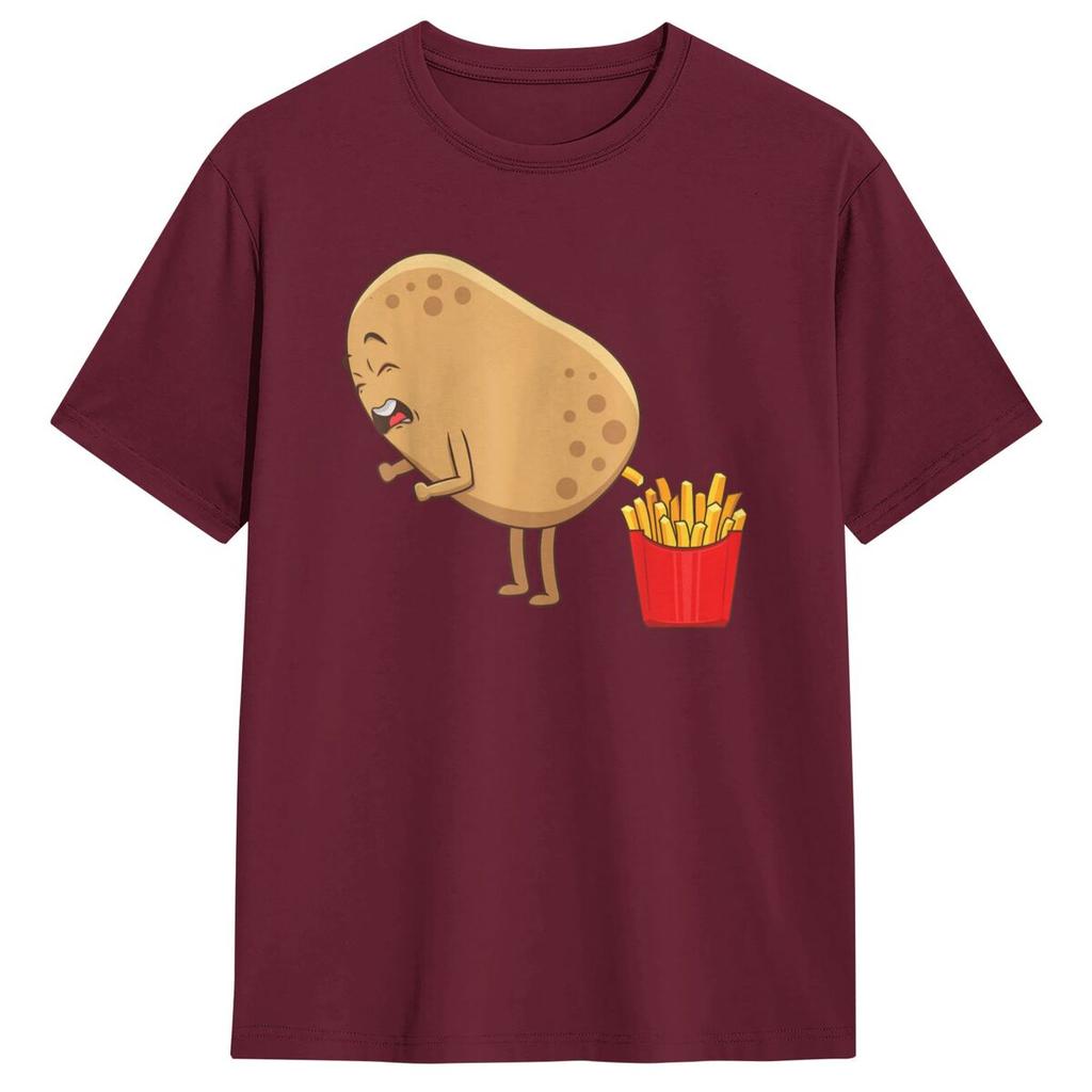T-shirts Drôles Frites Pour Hommes Femmes Mangeurs de Pommes de Terre Hauts Esthétiques Manches Courtes Été Col Rond Grande Taille Hauts