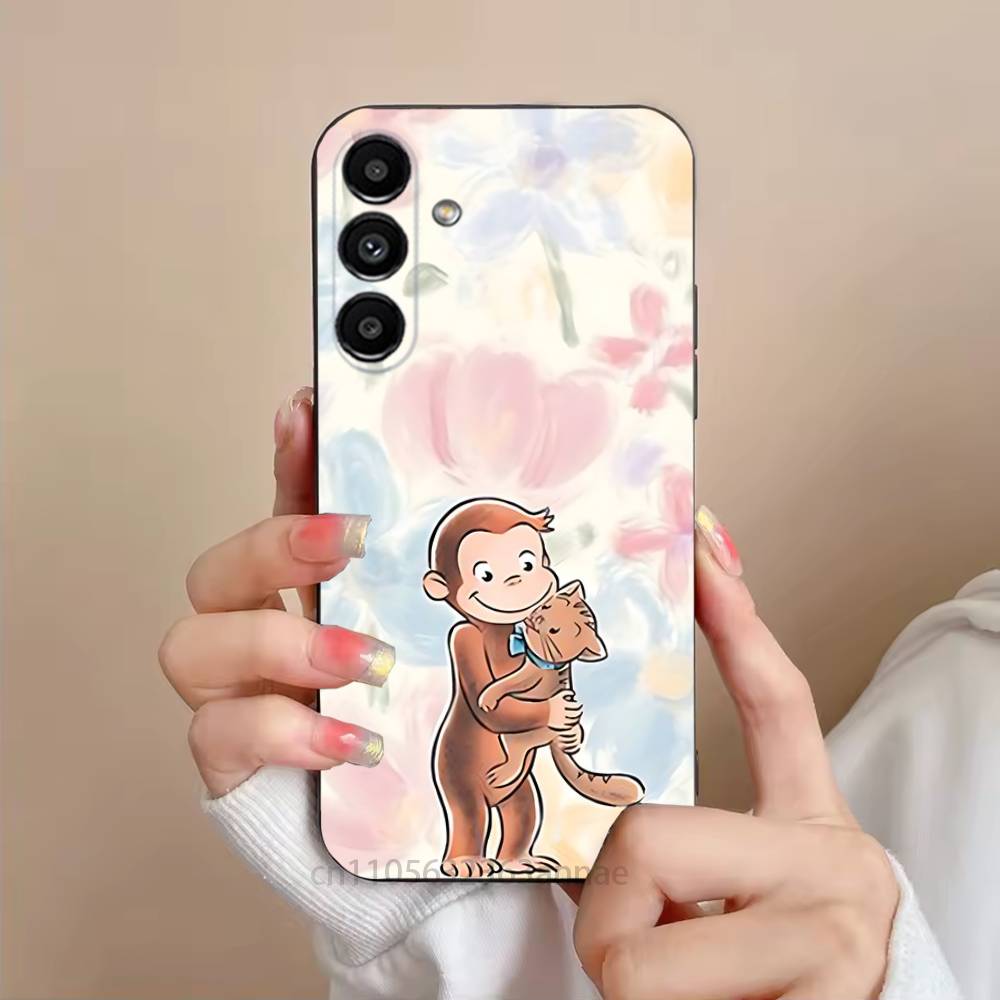 Luxury Y2K Curious George Phone Case For Samsung S25,24,23,22,21,S20,Ultra,Plus,FE Black Soft Cover