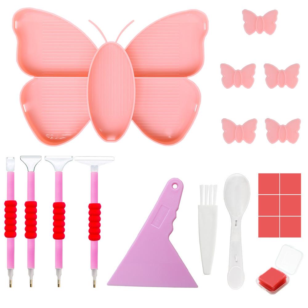24pcs/Set DIY Diamond Painting Tool Set -Butterfly Multifunctional Flip Plate, Drill Points, Trays & Funnels for DIY Projects