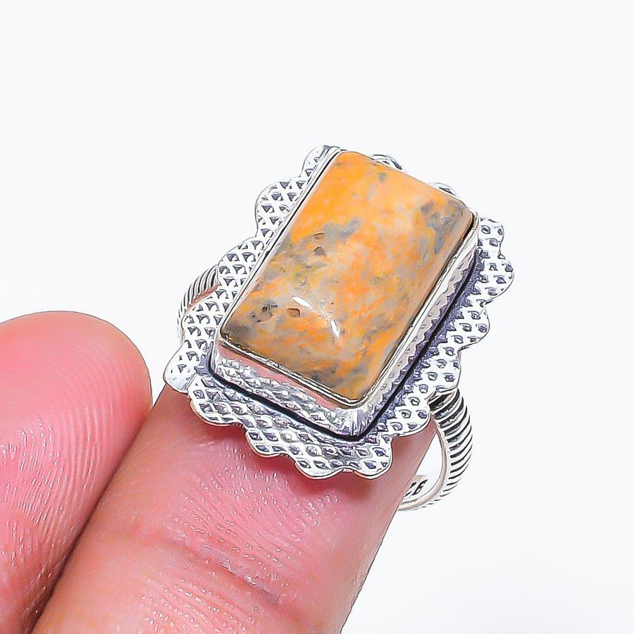 Natürlicher Leopardenhaut Edelstein 925 Sterling Silber Schmuck Ringgröße 7.5 ZS-1038