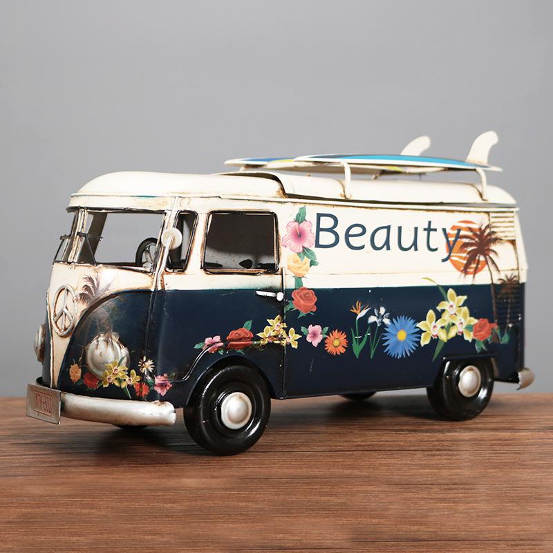 Wrought Iron Tissue Box American Retro Surfing Skateboard Bus Car Model Tissue Pumping Box Retro Model Ornament