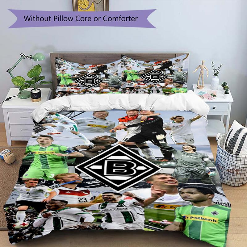 3pcs Duvet Cover Set (1*Duvet Cover + 2*Pillowcase, Without Core), Borussia Monchengladbach Print Bedding Set, Bedroom Decor, All‑Season, Birthday Gif