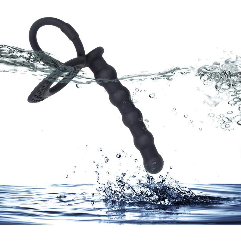 Silicone Penis Ring Semen Lock Cockring Fetish Anal Plug with Vibrator Anus Beads G Spot Massage Stimulus Cock Ring Sex Toys