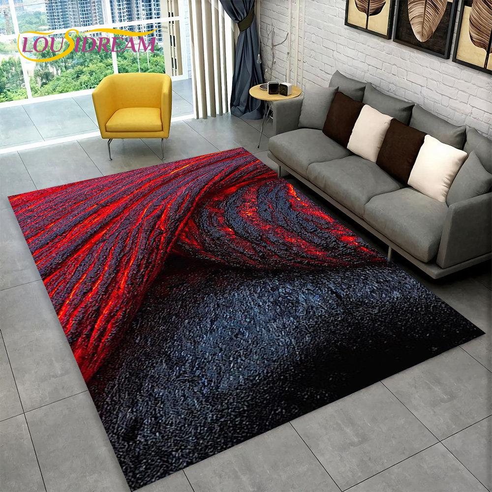 3D Volcano Lava Magma Area Rug Large,Carpet Rug for Living Room Bedroom Sofa Doormat Decoration,Kid Play Non-slip Floor Mat Gift