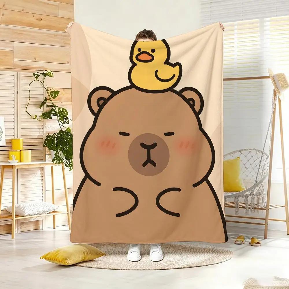 Cartoon C-CapyFun Capybara Family Throw Lightweight Flannel Blanket Soft Skin-friendly for Summer Cooling