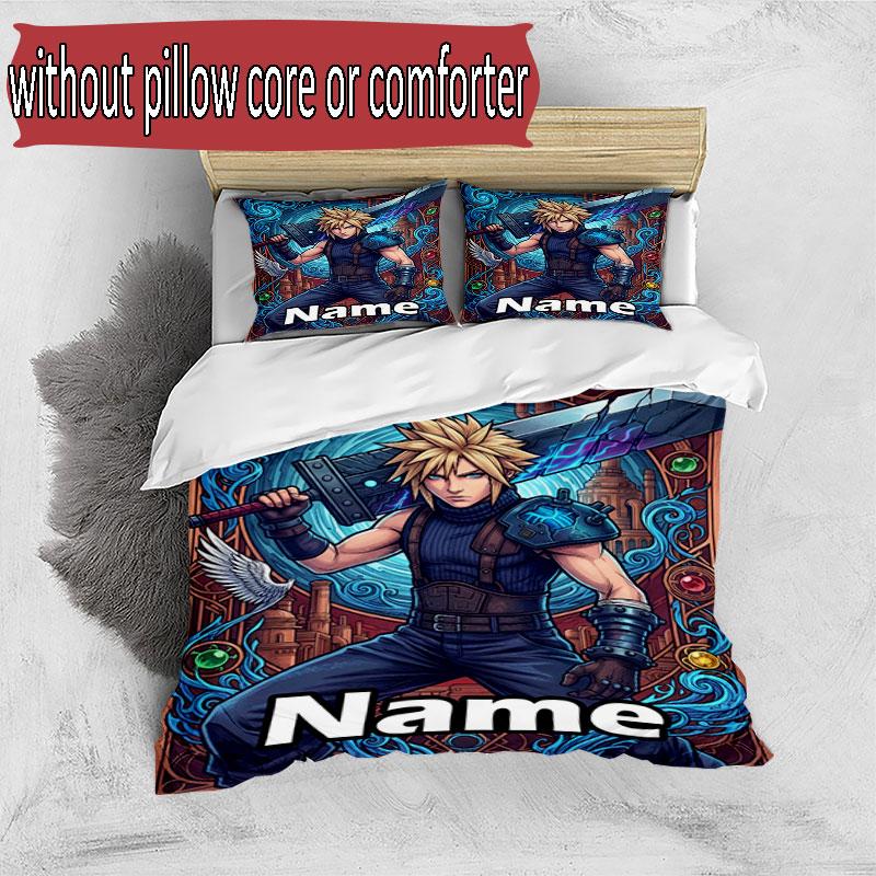 3pcs Duvet Cover Set (1*Duvet Cover + 2*Pillowcase, Without Core), Custom Name Final Fantasy Pattern Bedding Set, Home Bedroom Decor Gift