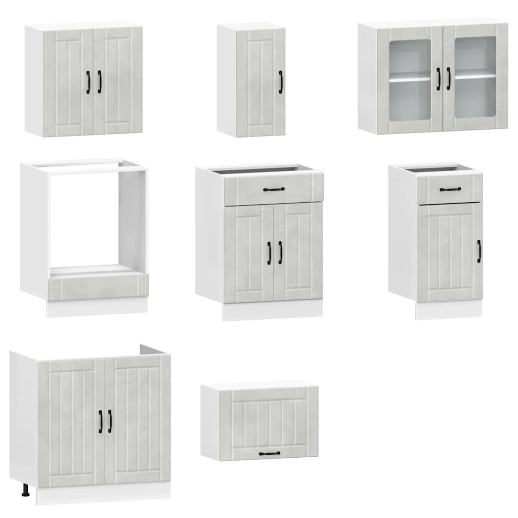8 Piece Kitchen Cabinet Set Lucca Concrete Grey Wood Based Material