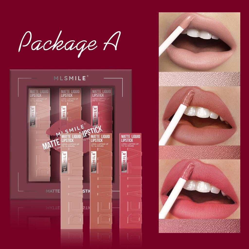3pcs Non-stick Matte Lip Glaze Set Long Lasting Lip Stain Makeup Lip Gloss Matte Lipstick Liquid Soft Mist Lip