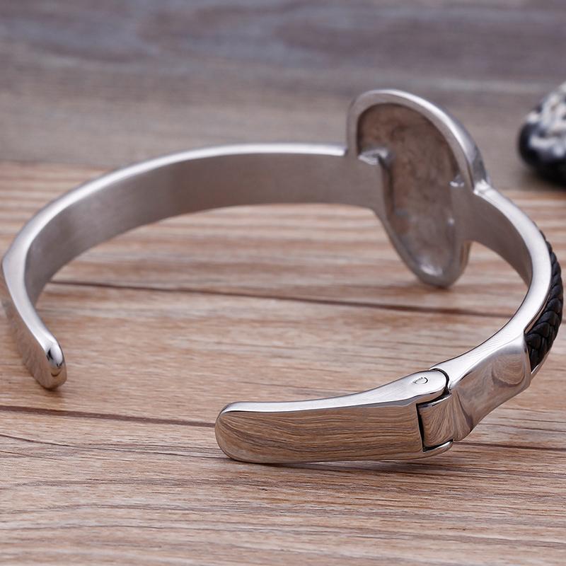 Brățară gotică cu cap de craniu cu manșetă deschisă pentru bărbați Brățară pentru bărbați din oțel inoxidabil solid brățări din piele împletită bijuterii