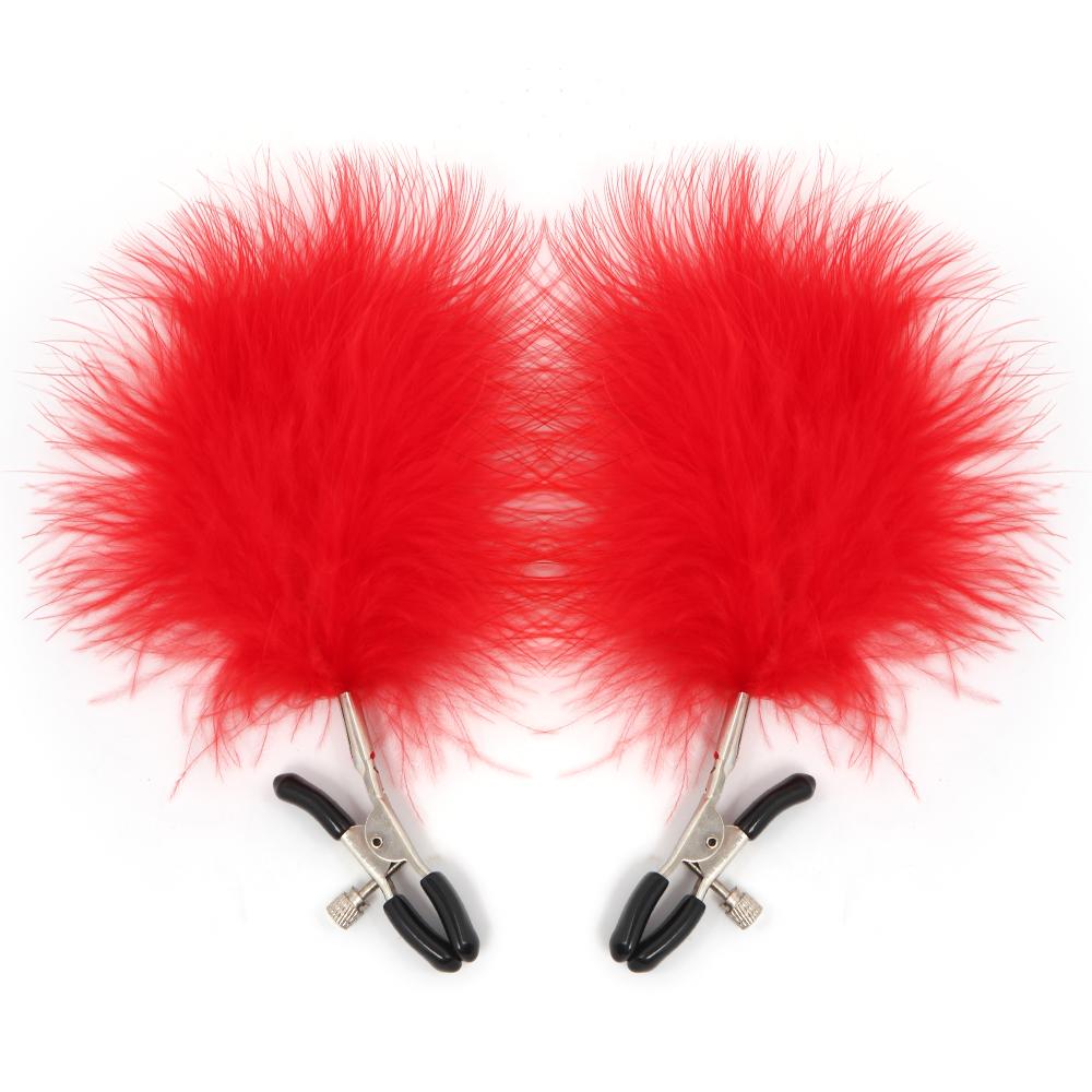 SM Sexy Colorful Feather Nipple Clamps Stainless Steel Metal Massage Breast Labia Clitoris Clips