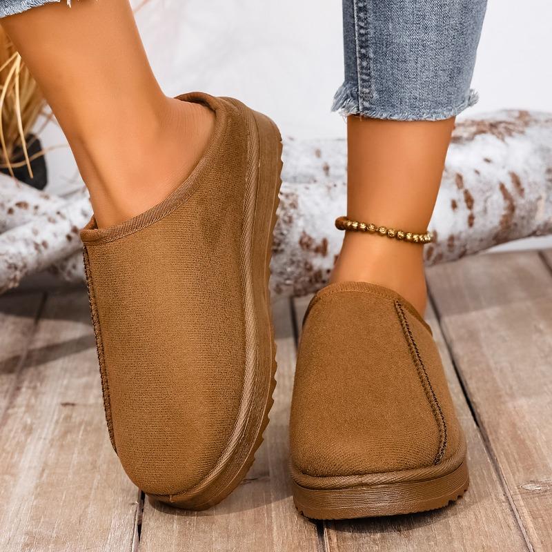 Fashion Plus Size Women's Shoes Wide Fat Feet Retro Platform Outside Wear Autumn and Winter Plus Fleece Baotou Half Slippers