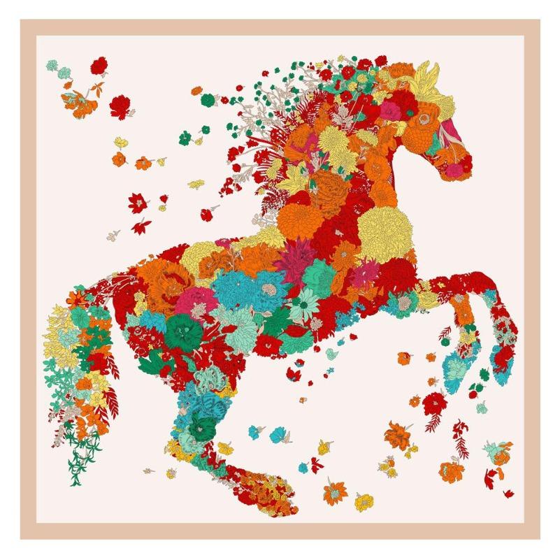 POBING Twill Silk Square Scarf Animals Print Women Scarves&Wrap Giraffe Neckerchief Spanish Foulards cachecol Large Bandana