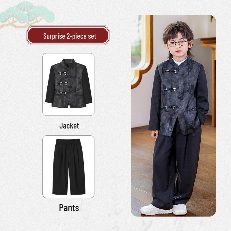 Детский новый китайский вышитый наряд - Весенне-осеннее платье и мужской ханьфу для выступлений 140cm, 55-67 jin