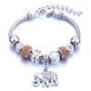 Pulseira em Forma de Coração Liga Design de Elefante Furo Grande Contas de Vidro Transparentes Joia Presente para Mulheres