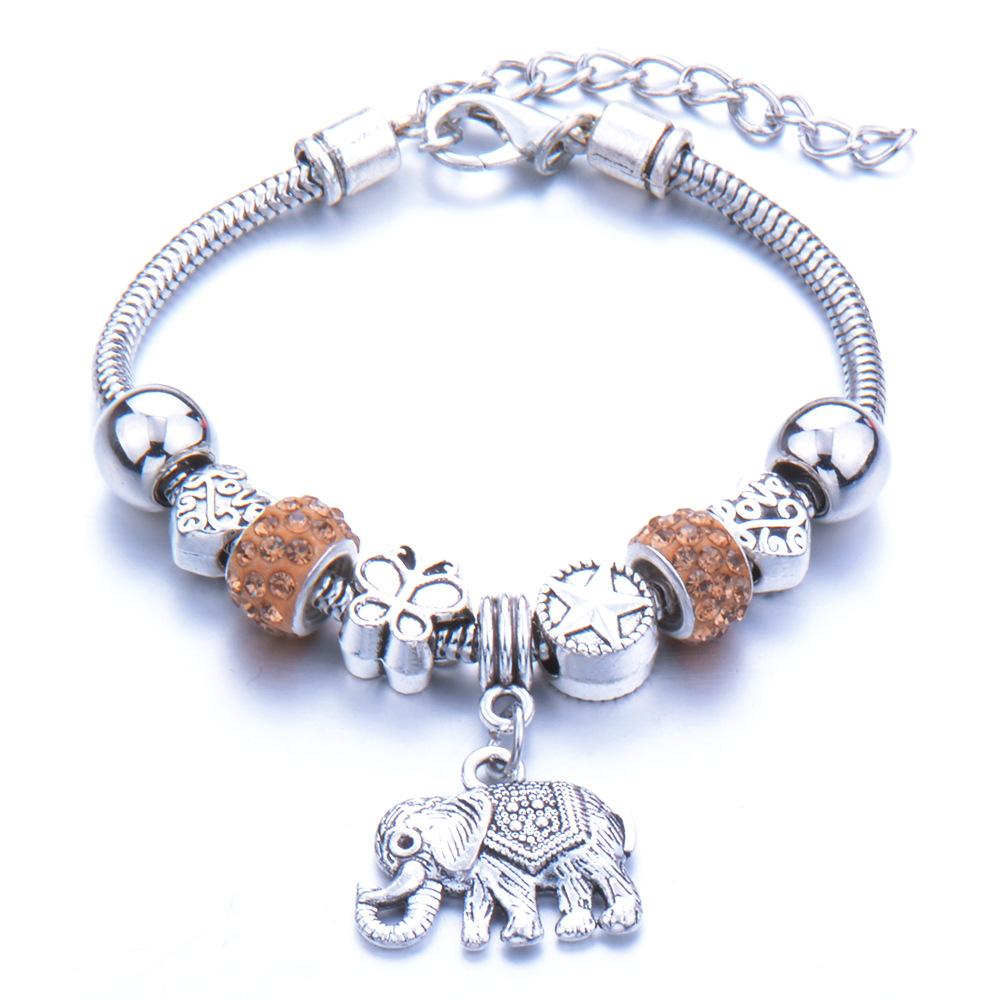 

Vintage Large Hole Bead Bracelet With Crown Heart Owl Elephant Charms Multi Element Jewelry For Women