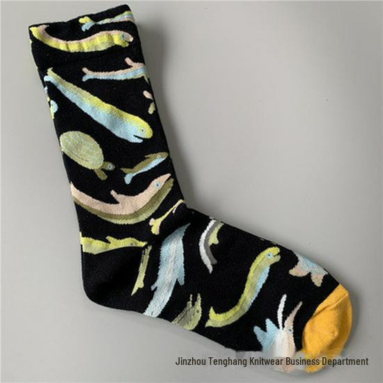 Șosete la modă cu pictură în ulei franceză: Șosete de vițel colorate, cu tub mediu-înalt, de nișă, la modă pentru femei