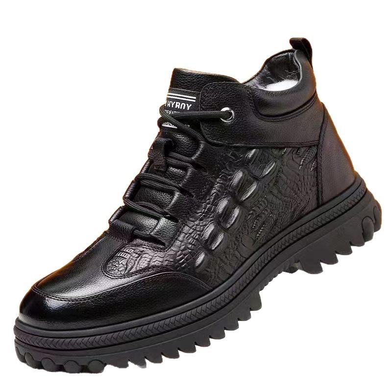 Winter Elderly Leather Shoes Men's Velvet Shoes Casual Warm Non-slip Labor Insurance Cotton Shoes Thickened High-top Men's Cotton Shoes