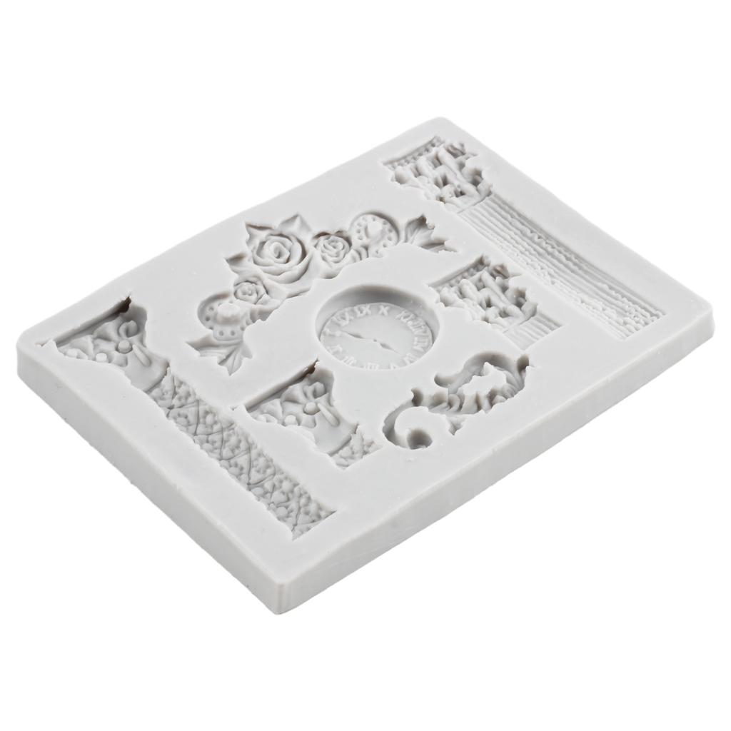 Barock Rom Säulen Uhr Rand Silikonform Blumenrahmen Fondant Formen Kuchen Dekorieren Werkzeuge Candy Clay Schokolade Gumpaste Formen