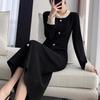 2025 Autumn/Winter European Hepburn Style Little Black Dress: Elegant Knit for the Sophisticated Socialite