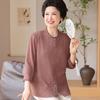 Women's 3/4 Sleeve Round Neck Cardigan Blouse