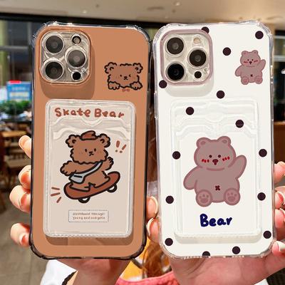 Niedliche Bären Handyhülle Für iPhone 15 Hülle für iPhone 11 12 13 14 16 15 Pro Max 7 8 Plus XR X XS SE Weiche Kartenfach Transparente Hülle