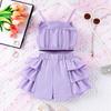 Dziecięcy strój casualowy letni dziewczęcy modny halter perłowa kokarda + spódnica tortowa szorty garnitur