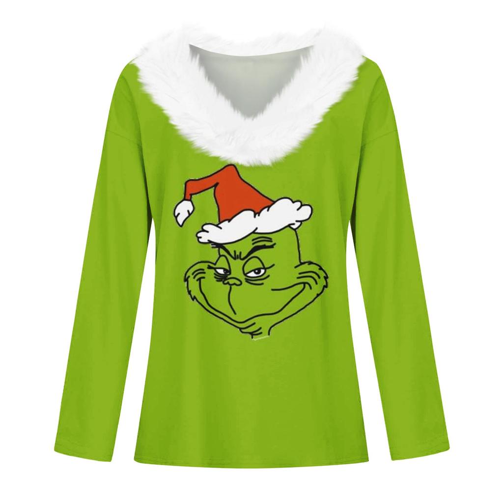 Women's T Shirt Tee Christmas Shirt Long Sleeve Party Christmas Fleece Collar V Neck Top