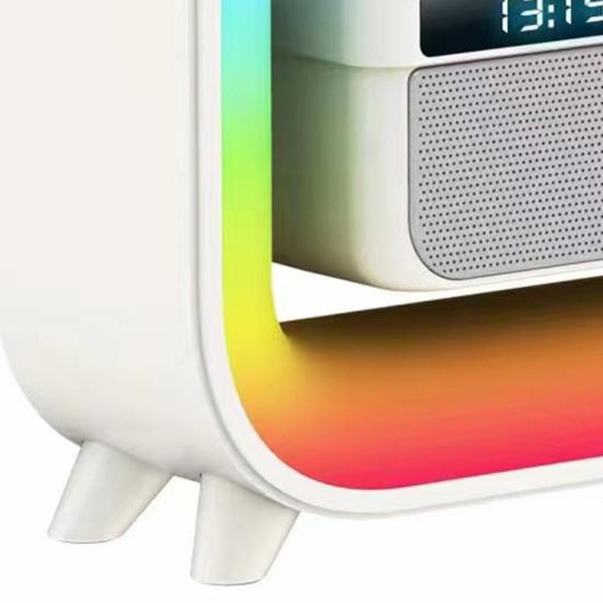 Wireless Charging Speaker Alarm Clock with Colorful Atmosphere Light G-shaped Multi-functional Bluetooth-compatible Desk Lamp Speaker