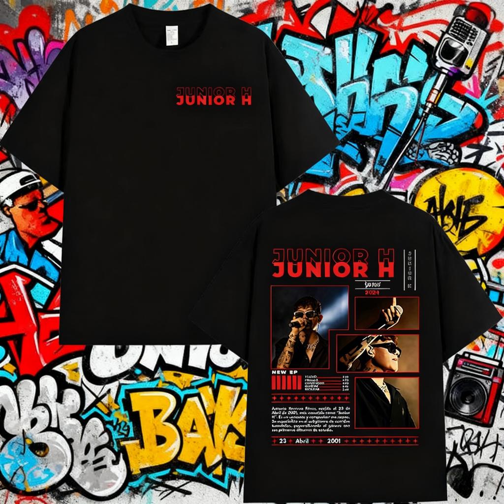 2025 Summer Rapper Junior H Sad Boyz Music Album T Shirt Unisexs Hip Hop Retro Unisex Pop Music 100 Pure Cotton Printed Tshirt