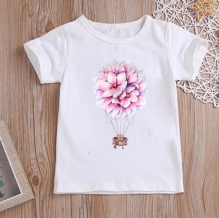 Flower Ice Cream Print New Kids Graphic T Shirts Toddler Girl Clothes White Casual Short Sleeve Tshirt Summer Polyester Fabric