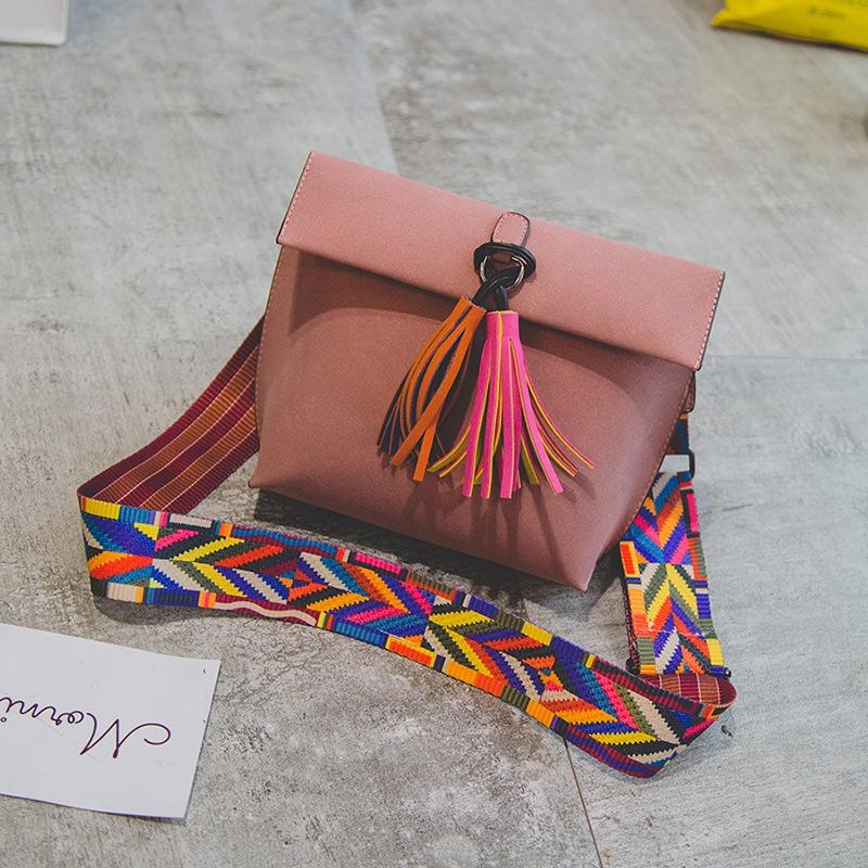 Chic Frosted Small Bread Color Straps Tassel Women's Shoulder Bag For Everyday Use