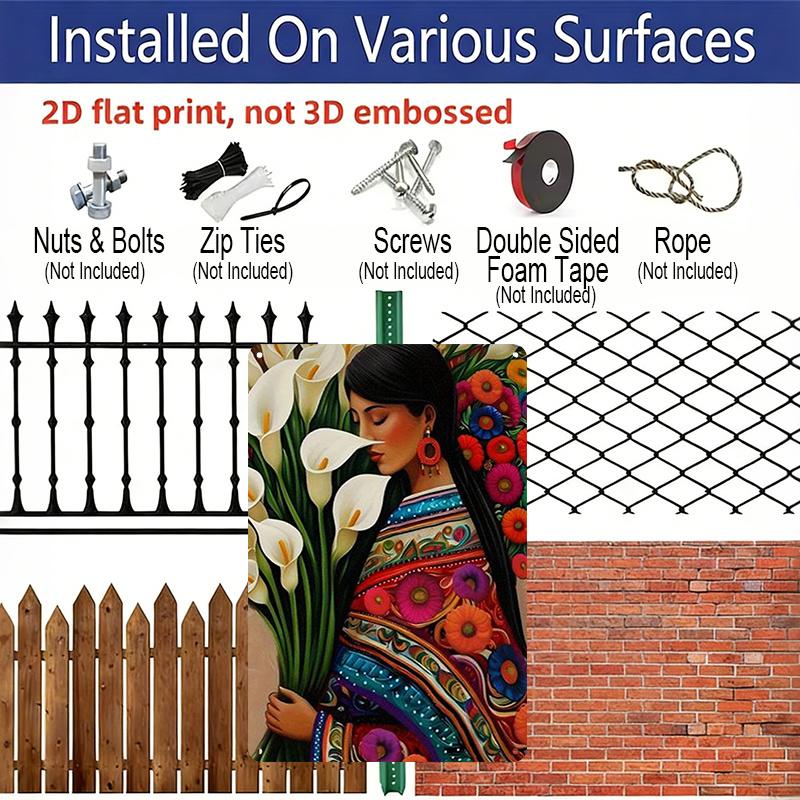2D Flat, Elegant Woman with Calla Lilies & Colorful Floral Aluminum Art - Perfect for Home Decor, Wall Art, Living Room, Bedroom, Mexican Inspired