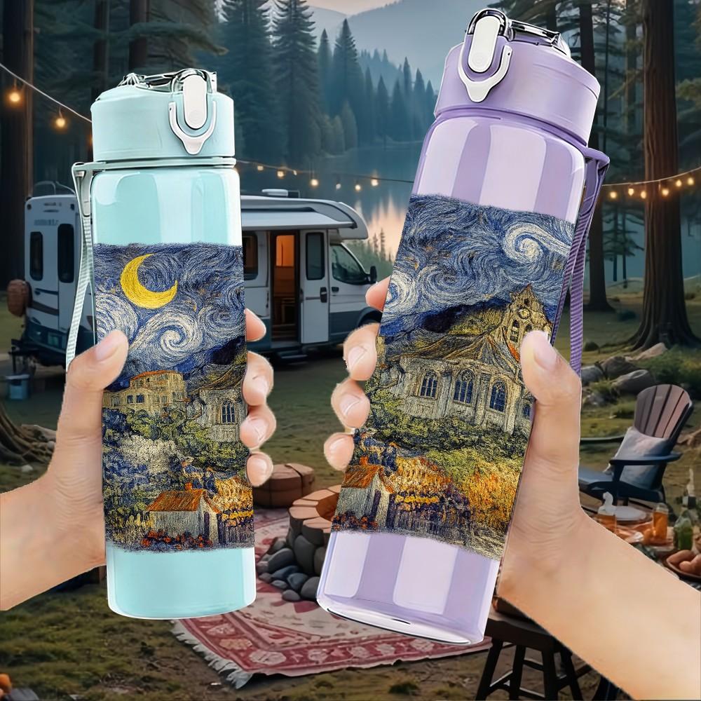1PC Starry Night Van Gogh Classic Art Print 750ml Color Plastic Sports Water Bottle Leakproof Flip Straw Lid Suitable for Sports Office Home Use