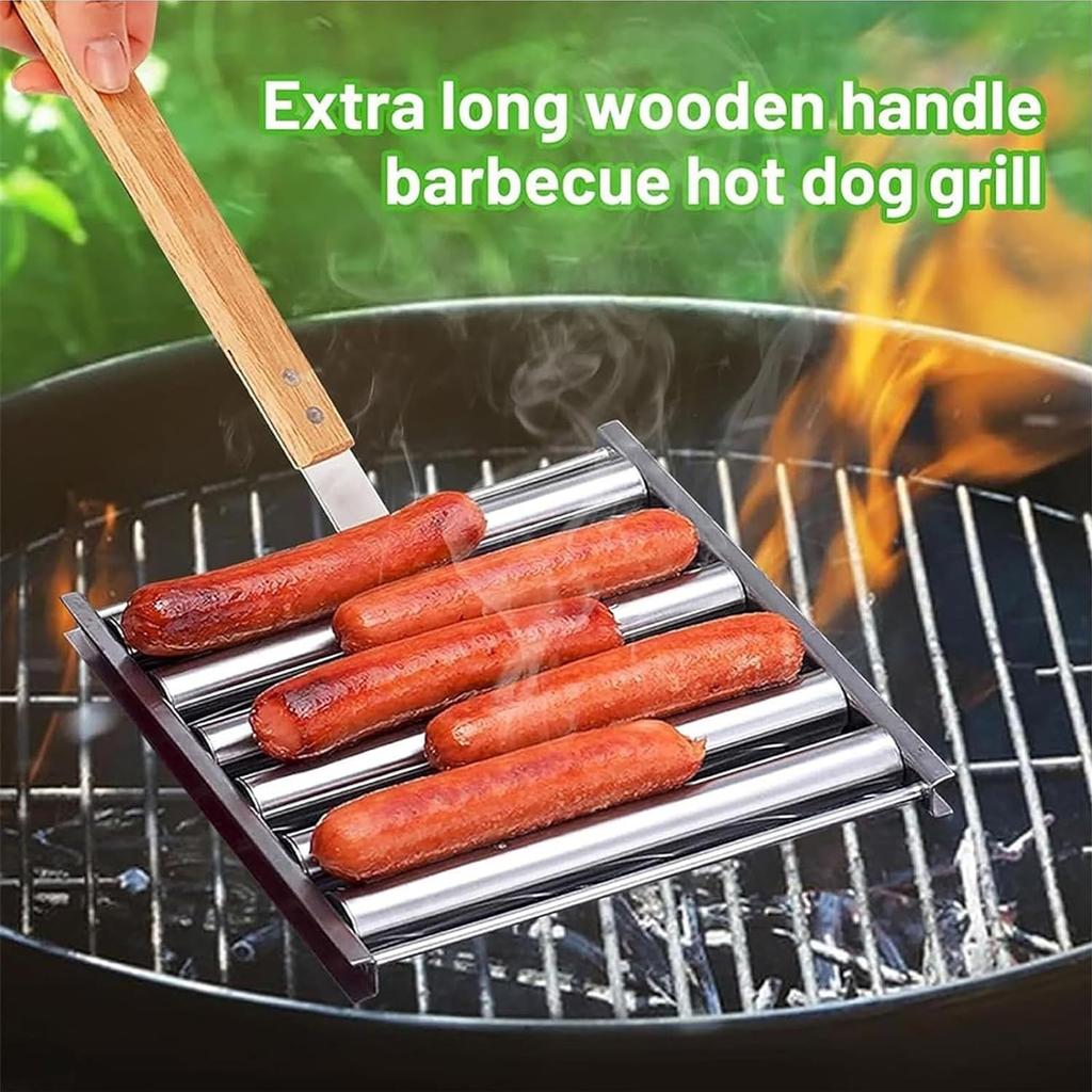 Leeseph Stainless Steel Hotdog Grill Roller, Sausage Roller Rack Barbecue Tools, Gathering Party Barbecue Camping Accessories