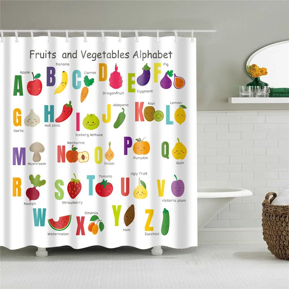 Waterproof Conch Starfish Blue Sea Beach Printing Bathroom Shower Curtains English Letter Bath Screen Door Curtain With Hooks