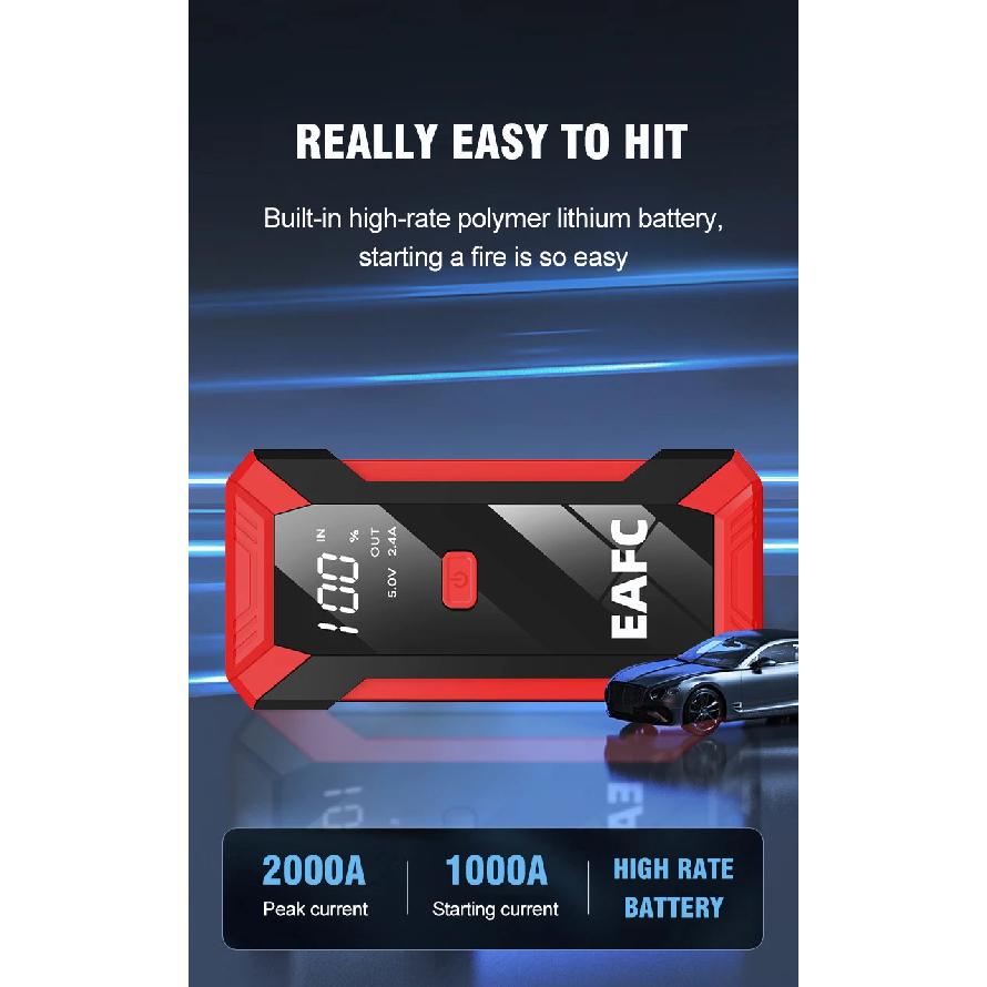 EAFC 2000A/600A Car Jump Starter Power Bank Portable Starting Device Lighting 12V Petrol Diesel Car Booster With Smart Clip