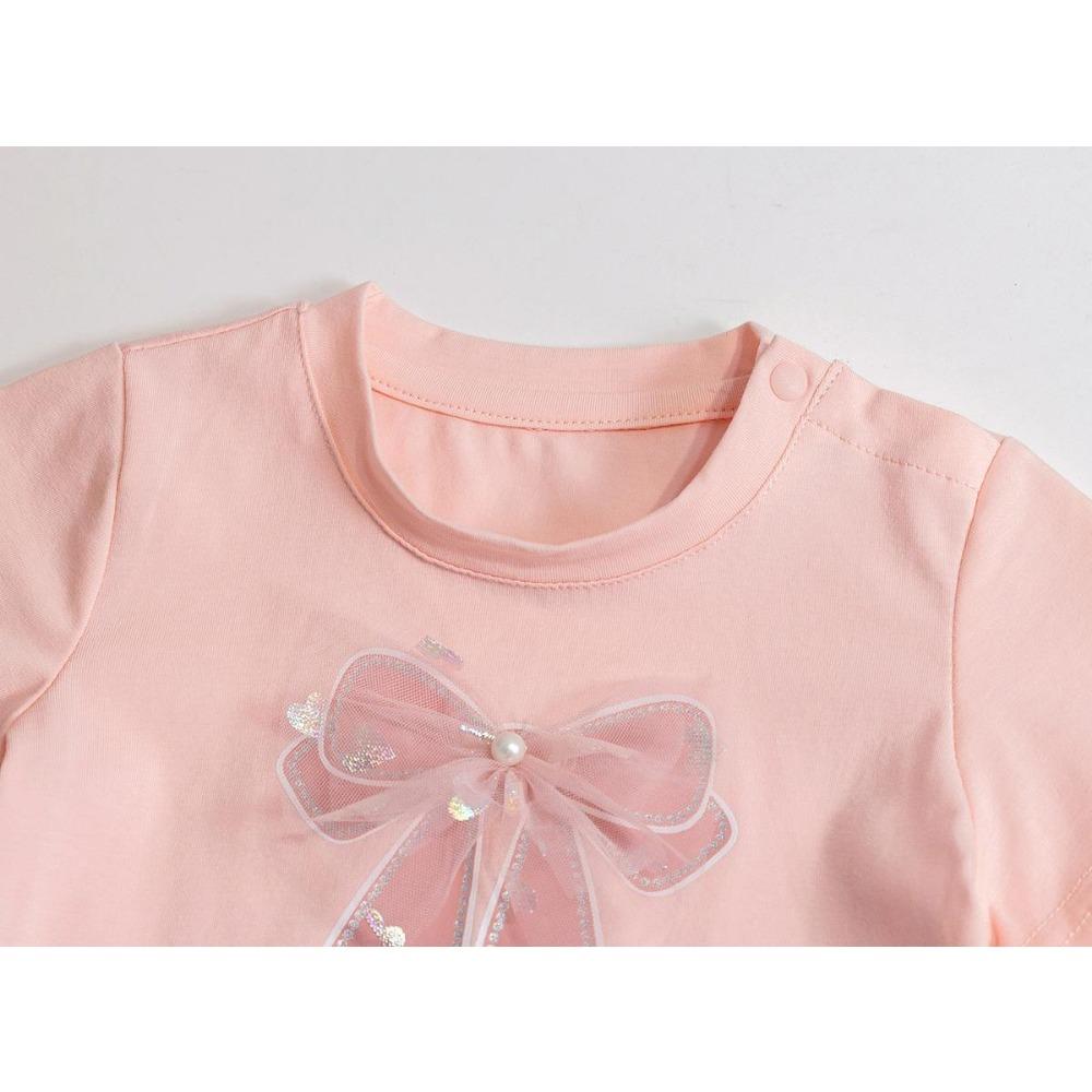 Dívčí letní tričko s krátkým rukávem v bonbónových barvách s jednoduchou mašlí, dětské tričko s krátkým rukávem, sladké