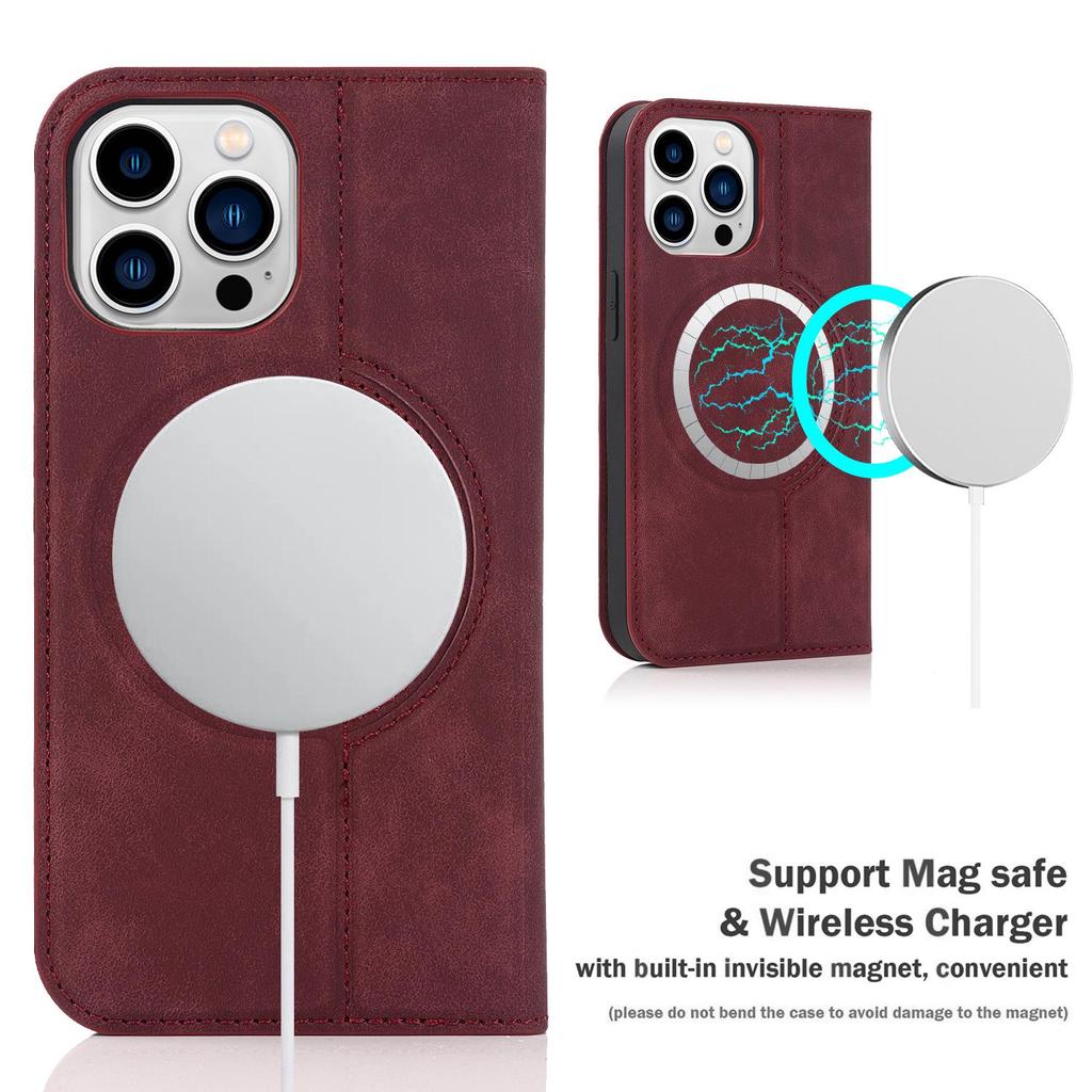 iPhone 15 Anti-Theft Leather Case with MagSafe, Wireless Charging, and Card Holder