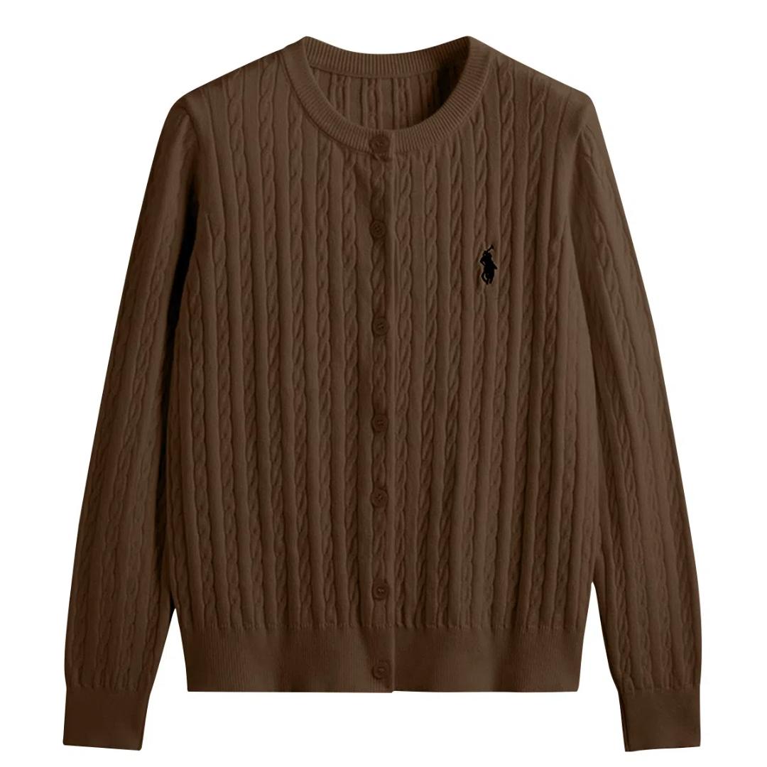 Осенний новый женский белый вязаный свитер, основа, свитер, куртка, вышитый твист-кардиган, топ One size коричневый