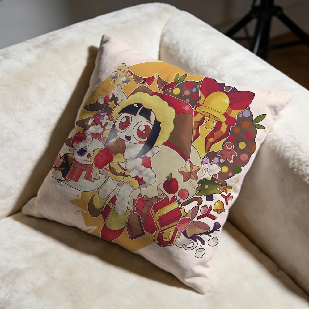 Hot TThe Amazing Digital Circusable Cushion Cover Soft Decorative Pillow Case Suitable for Bedroom Sofa Car Travel Use