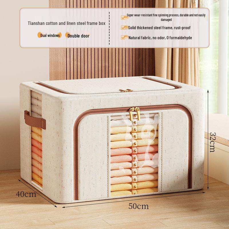 Tianshan Cotton & Linen Zipper Storage Box with Lid for Clothes & Toys