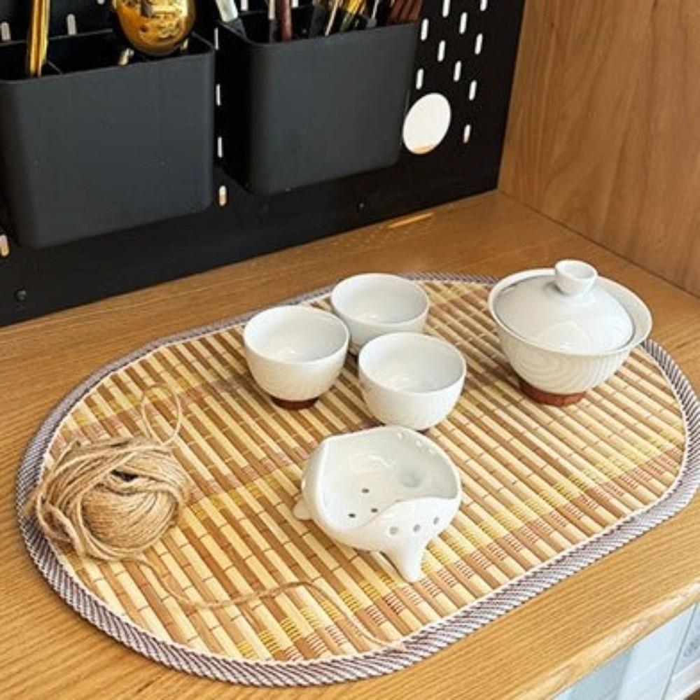 Anti-Slip Woven Oval Placemat Natural Table Mat Lightweight Dining Pad Dining Decor