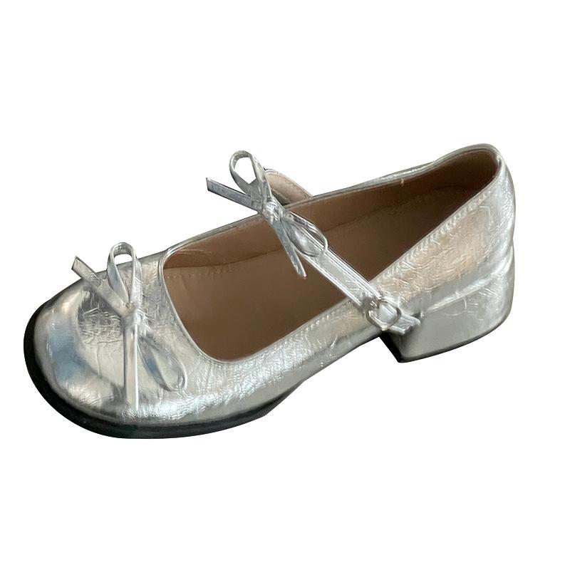 Silver thick high heel light mouth single shoes women's new spring and summer skirt Mary Jane shoe temperament