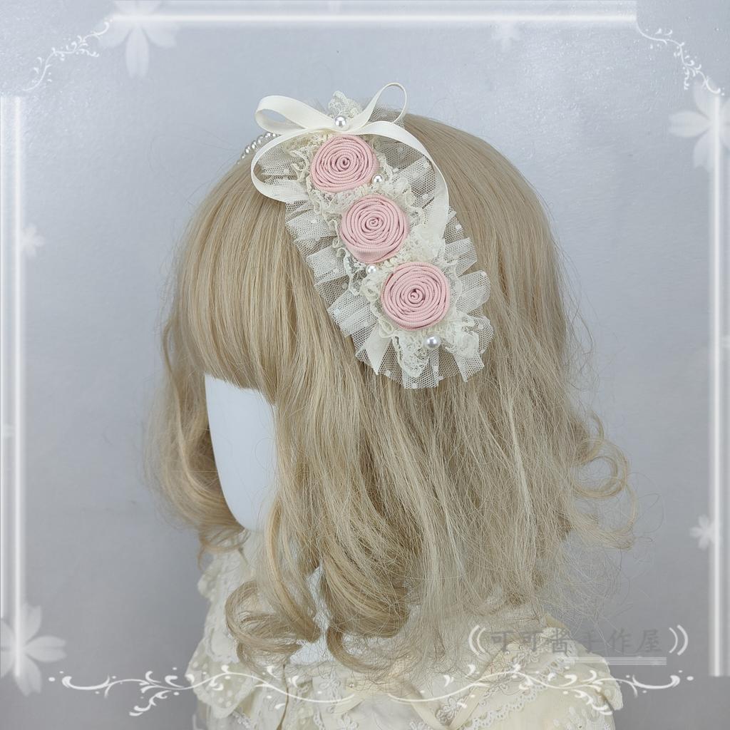 Original Handmade Ribbon Rose Headband Kc Lolita Pearl Headbands Elegant and Simple Versatile Hair Accessories for Women