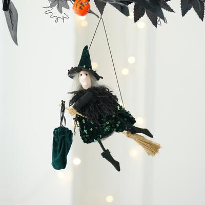 Halloween Hanging Witch Decor Hangable Witch Doll Ornament Small Flying Witch Figurine On A Broom for Garden Yard Haunted House Halloween Decor