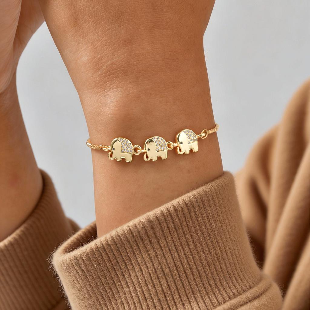 Colorful Cubic Zirconia Bracelet for Women Adjustable Bangle,Elephant Heart Cross Charms Fashion Handmade Jewelry