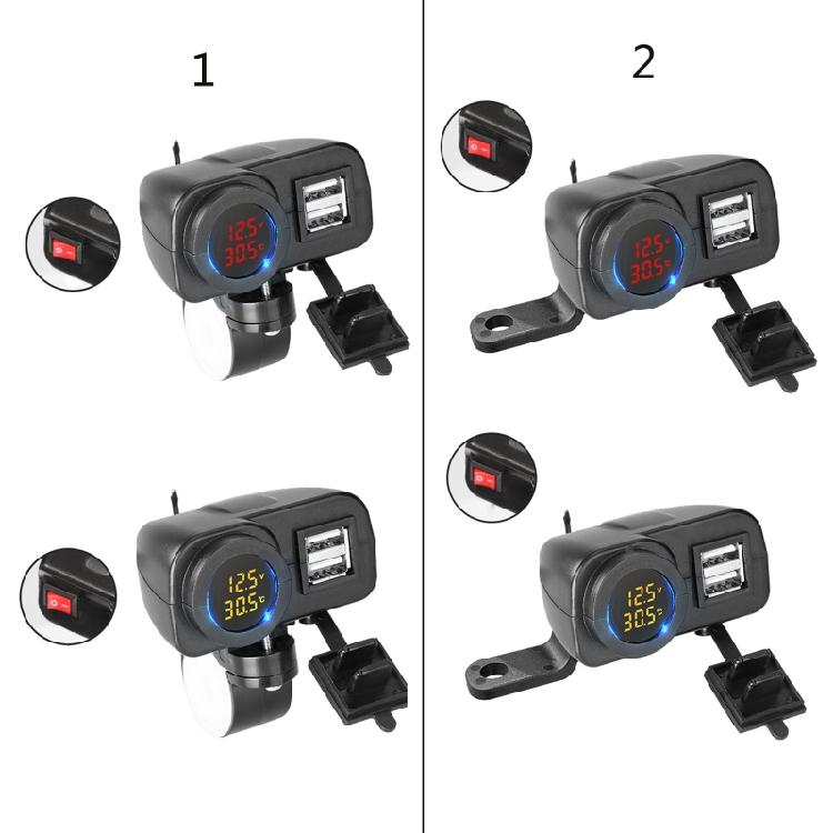 Doppel-USB-Motorrad Digitaler Wassertemperaturmesser Voltmeter + Thermometer Telefonladegerät