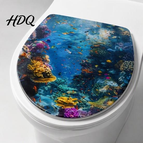 Starke Haftklebende Toilettendeckel Aufkleber Meereswelt Sticker Einfach Abziehen & Aufkleben Sitz Feuchte Umgebung Badezimmer Aufkleber Meereslandschaft Wandaufkleber