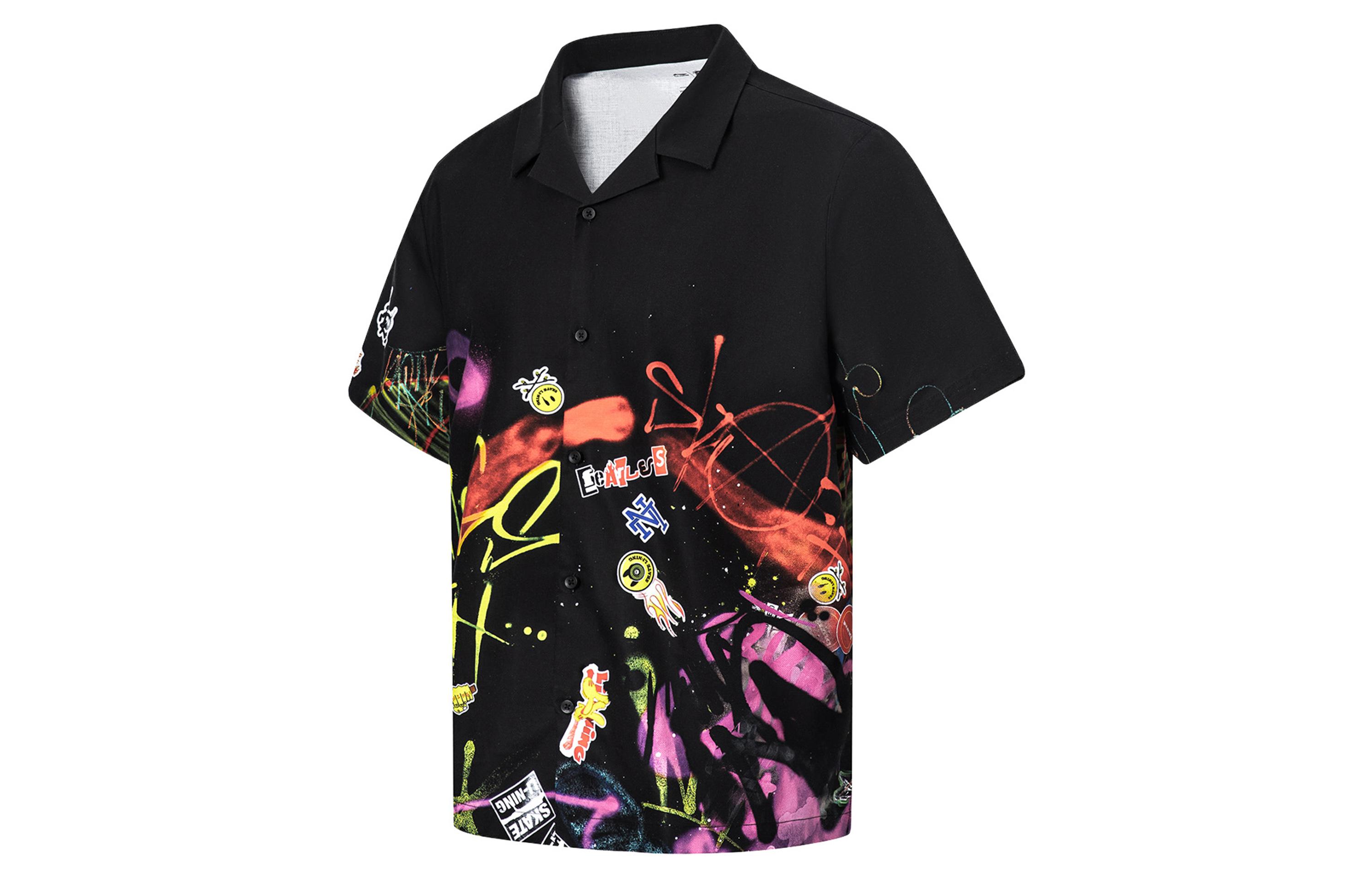 Li Ning Shirts Men s Black Cuban Collar Moderate Shirt ASHT475-2 S