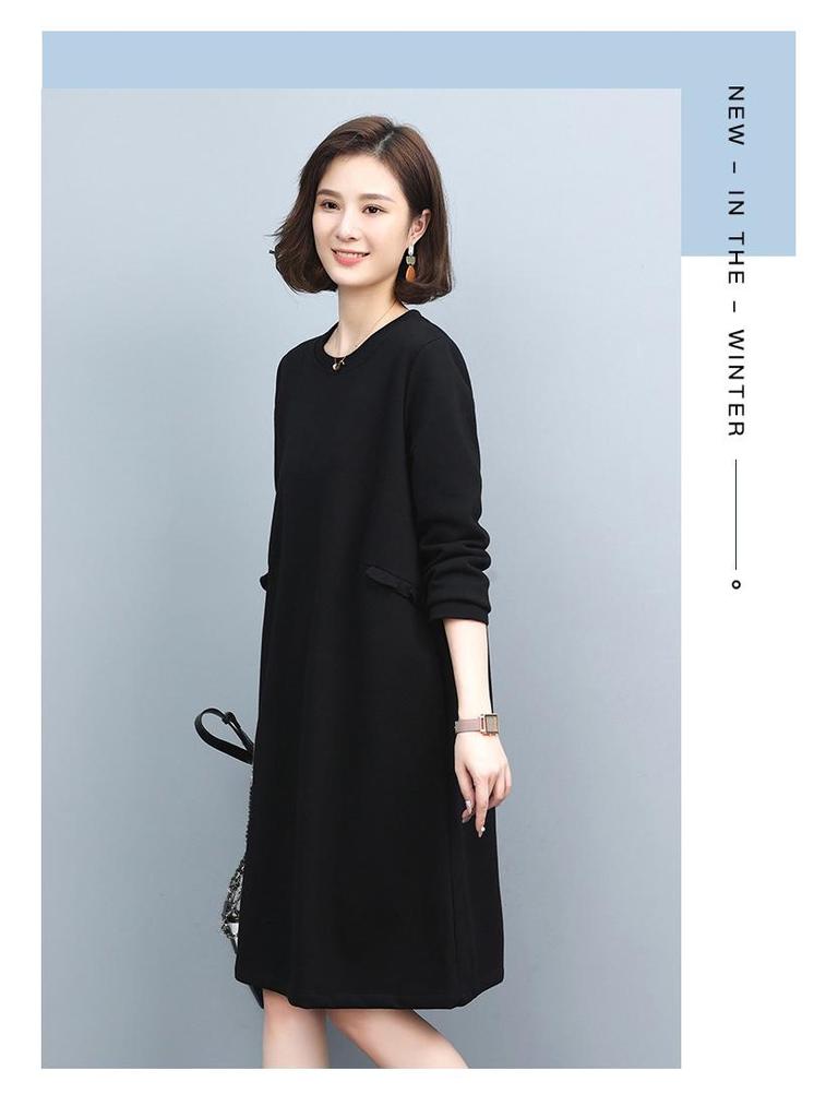 Damen 2024 Frühling/Herbst Langarm Baumwoll-Sweatshirtkleid - Koreanischer Stil, Slim Fit, Bauch kaschierend